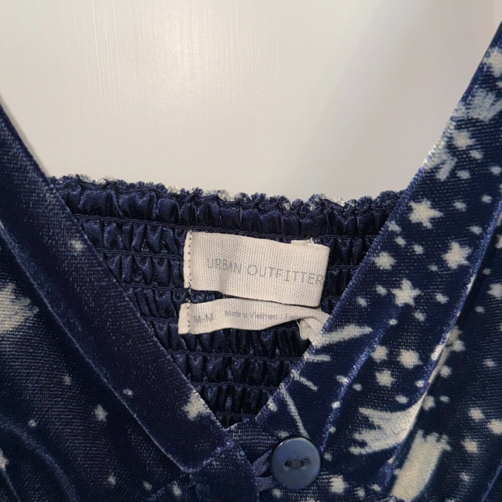 Urban Outfitters NWT Navy Velvet Celestial Midi Dress with Slit Size Medium - Picture 3 of 4
